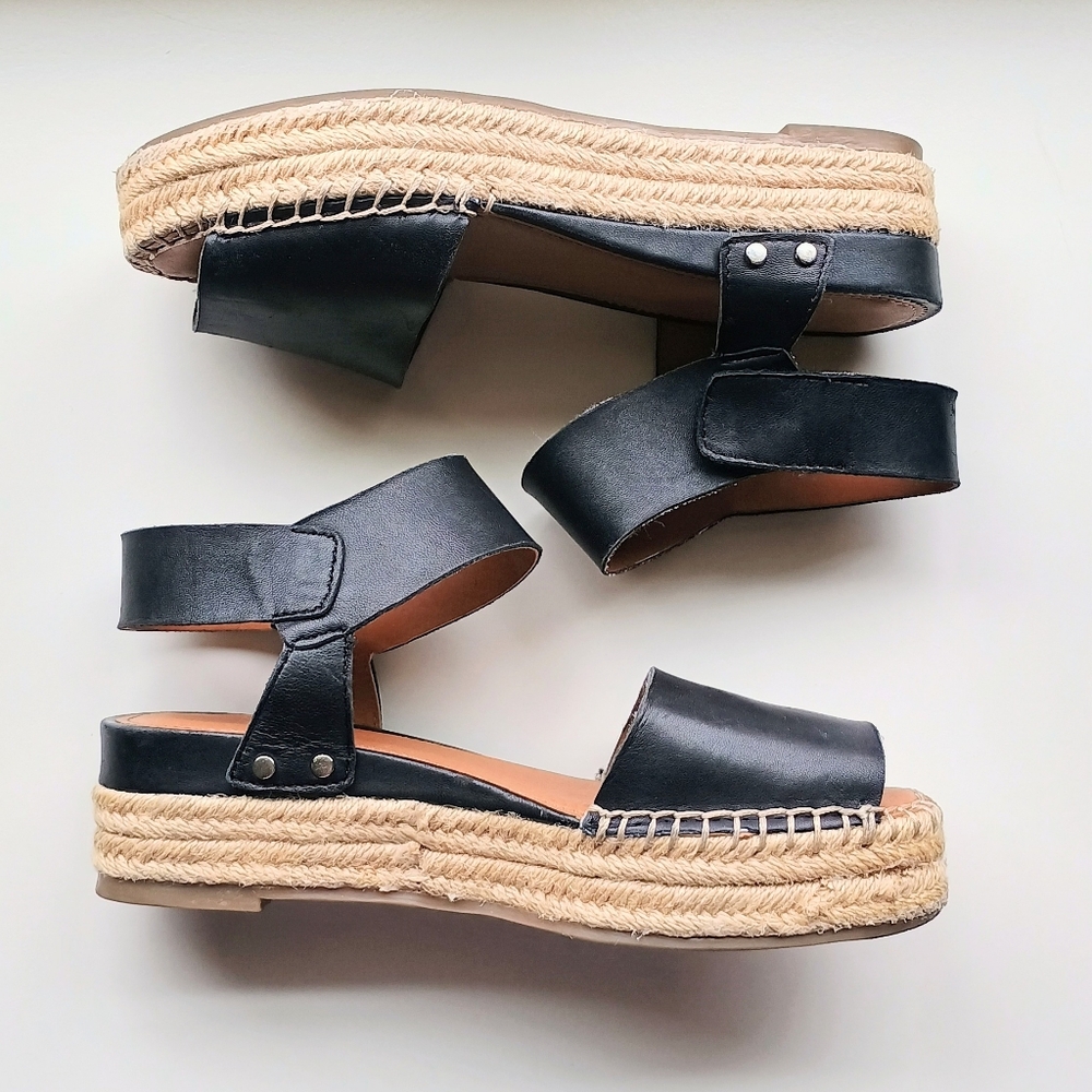 Women's Sarto By Franco Sarto Black Sierra Platform Wedge Espadrille Sandals 5M - Picture 2 of 12